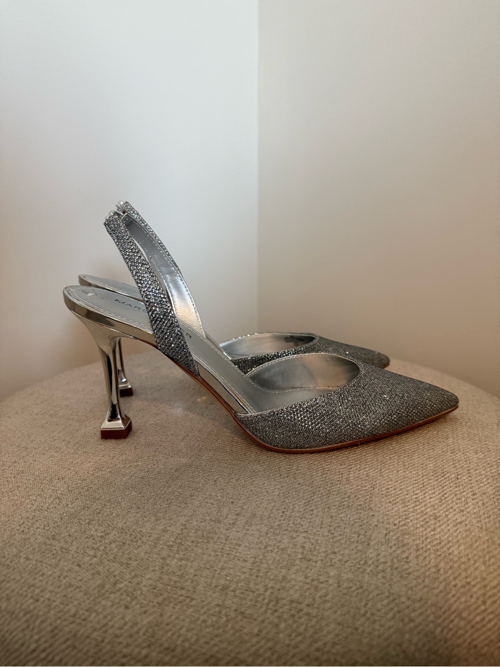 Marc Fisher Silver Glitter Slingback Pointed Pumps
